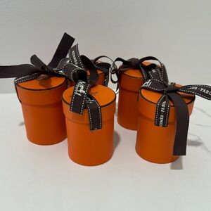 5 Hermès  Authentic Orange Gift Boxes with Brown Ribbon